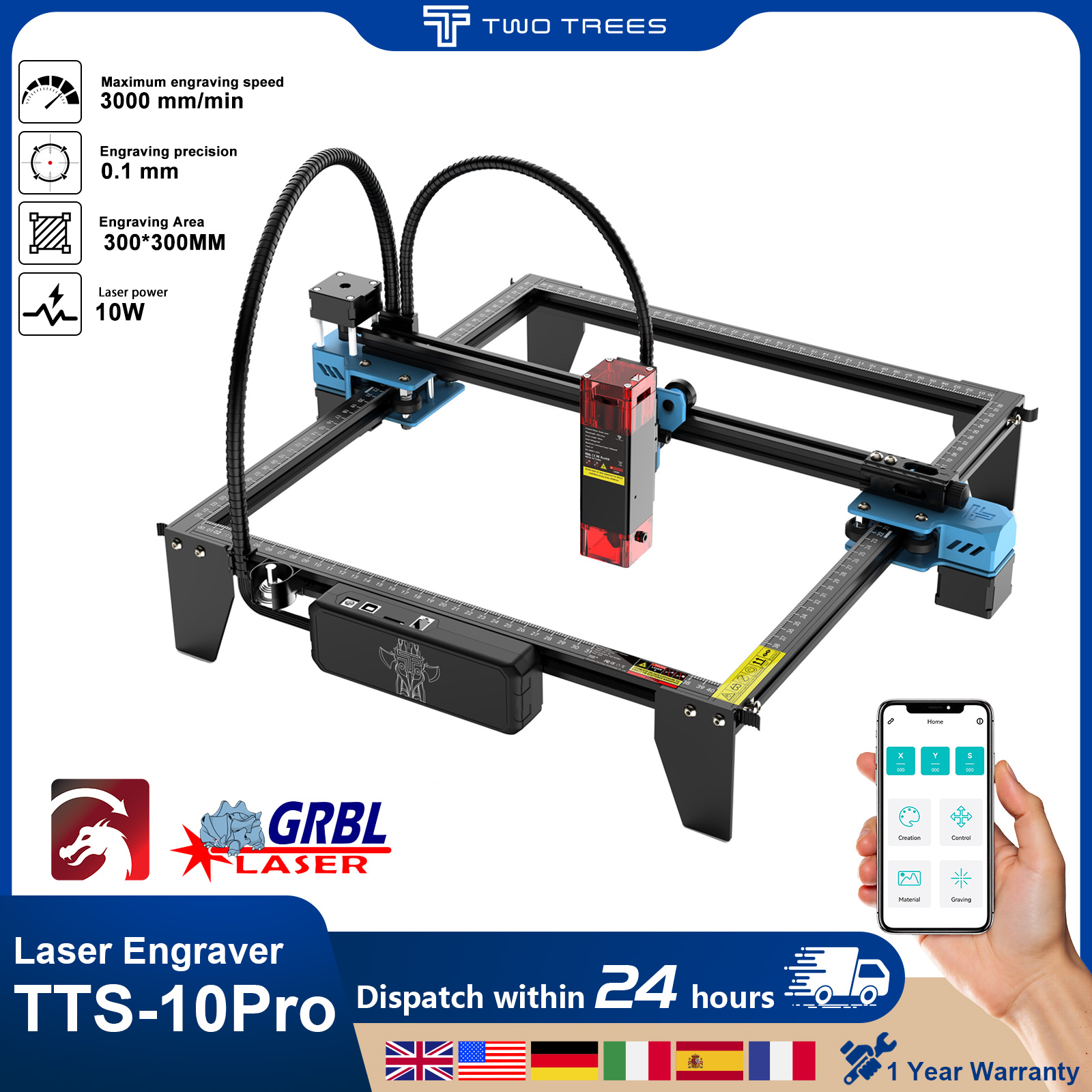 Industrial Laser Printing Machine - Twotrees TTS-10Pro Lasergraveerder Voeg touchscreen toe